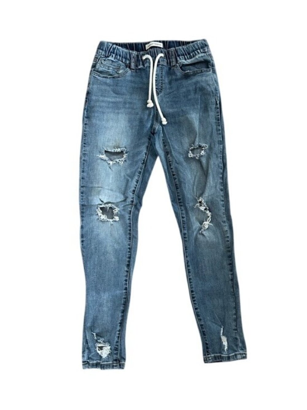 Ashley Mason Distressed Drawstring Skinny Jeans Blue Casual Denim Sz 5
